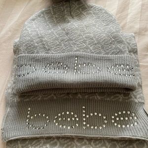 Women’s bebe scarf  & pompom beanie set